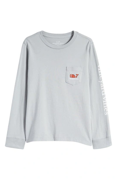 Vineyard Vines Kids' Football Whale Long Sleeve Pocket Cotton Graphic T-shirt In Barracuda