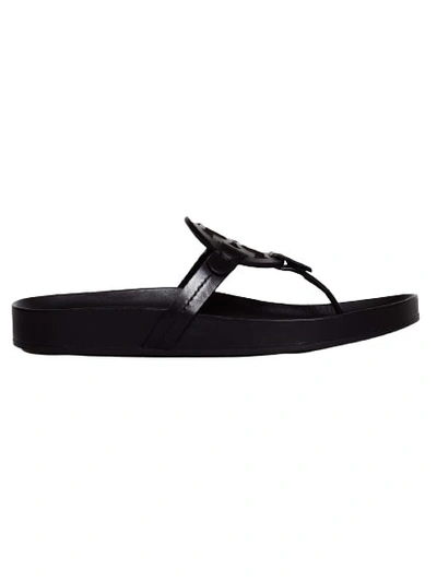 Tory Burch Miller Cloud Flip Flops In Black Leather With Anatomical Bottom