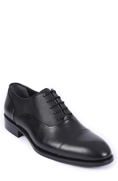 Vellapais Delta Embossed Leather Oxford In Charcoal Black