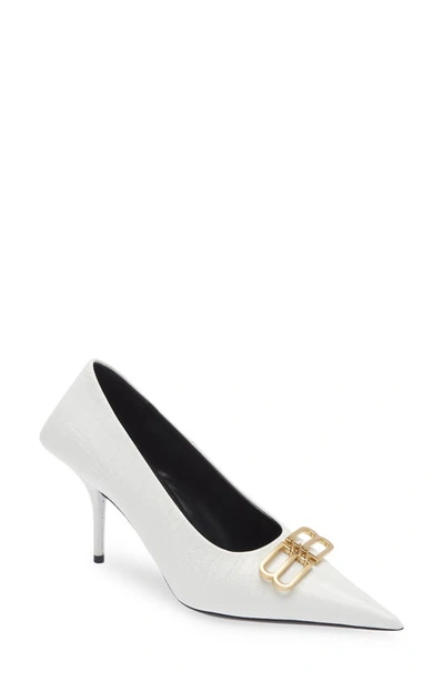 Balenciaga Knife Bb Logo Pointed Toe Pump In White