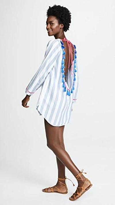 Soleil Chambray Open Back Dress In Blue/white Stripe