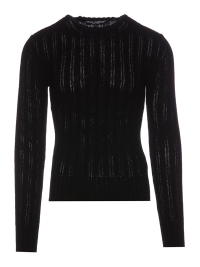 Dolce & Gabbana Techinical Ribbed Cotton Pullover In Black