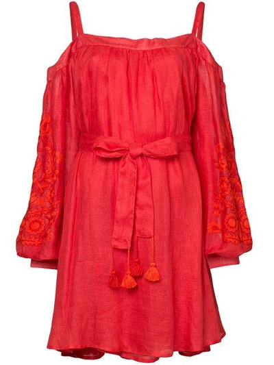 March11 Cold-shoulder Embroidered Dress In Red