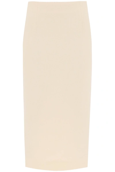 Alessandra Rich Pencil Skirt In Virgin Wool Tweed In White
