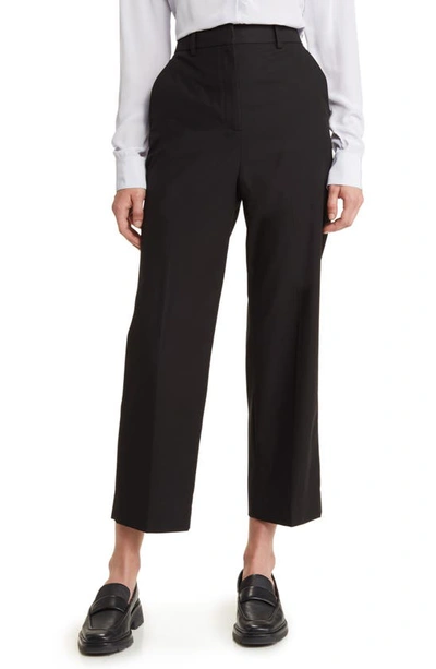Theory High Waist Straight Leg Cotton Trousers In Black