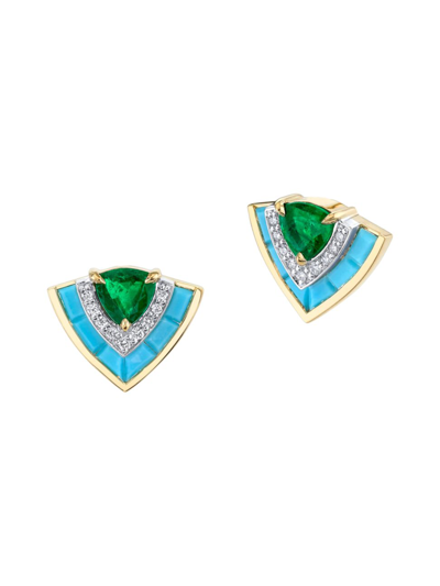 Emily P Wheeler Women's Tiered 18k Yellow Gold, .11 Tcw Diamond & Multi-gemstone Stud Earrings