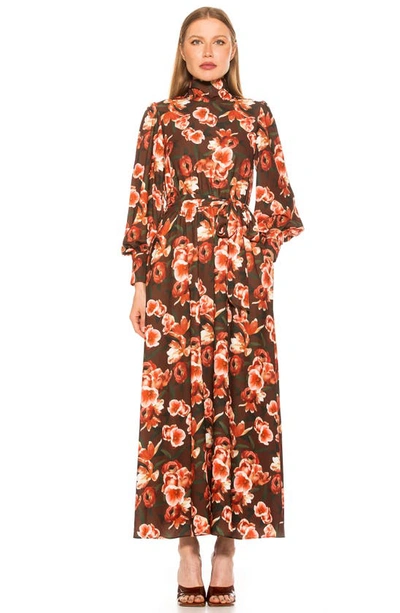 Alexia Admor Saliah Mockneck Blouson Sleeve Dress In Brown Floral
