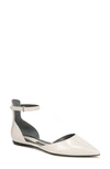 Franco Sarto Racer Ankle Strap D'orsay Pointed Toe Flat In Light Grey Faux Patent