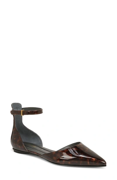 Franco Sarto Racer Ankle Strap D'orsay Pointed Toe Flat In Tortoise Brown Faux Patent
