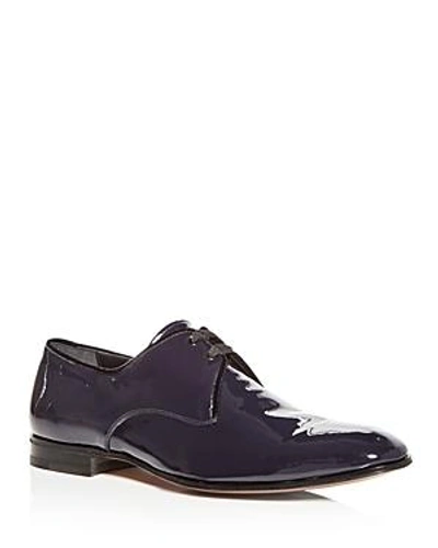 Ferragamo Men's Broadway Patent Leather Plain-toe Oxfords In Dark Blue