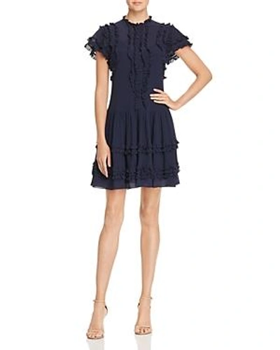 Rebecca Taylor Ruffle Button-front Dress In Navy