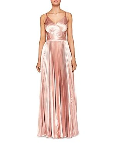 Ted Baker Efrona Pleated Satin Gown In Rose Gold