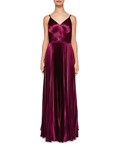 Ted Baker Efrona Pleated Satin Gown In Deep Purple ModeSens