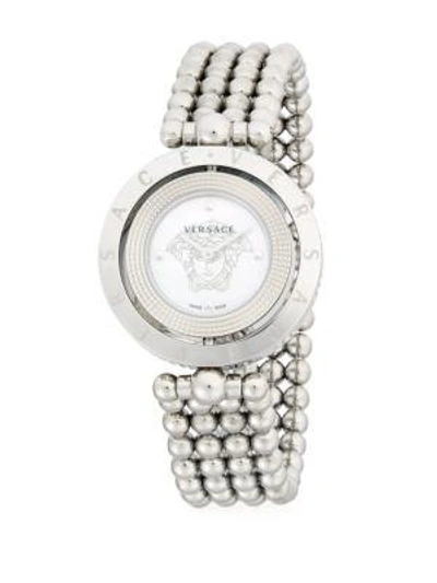 Versace Logo Stainless Steel Bracelet Watch In Grey