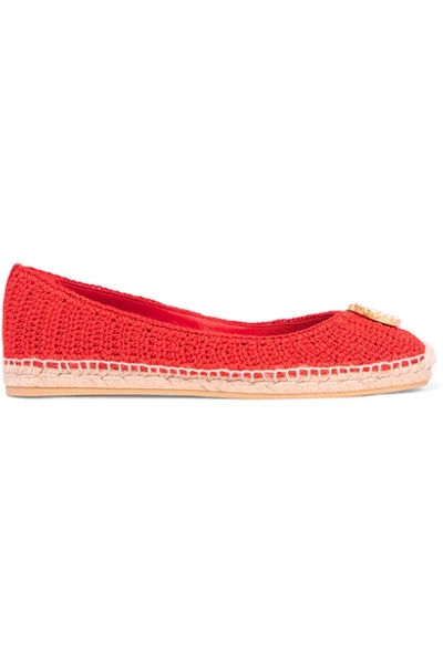 Gucci Lilibeth Logo-embellished Crocheted Cotton Espadrilles In Hibiscus Red Cotton