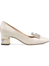 Gucci Madelyn Crystal-embellished Leather Pumps In White Cream