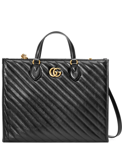 Gucci Black Gg Marmont Medium Leather Tote Bag