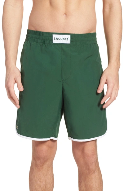 Lacoste Side Stripe Swim Trunks In Green