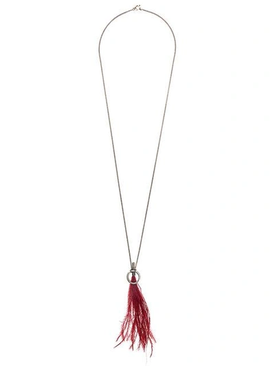 Ann Demeulemeester Feather Detail Long Necklace In Metallic