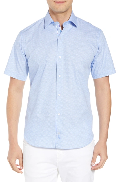 Tailorbyrd Acton Regular Fit Geo Print Sport Shirt In Light Blue