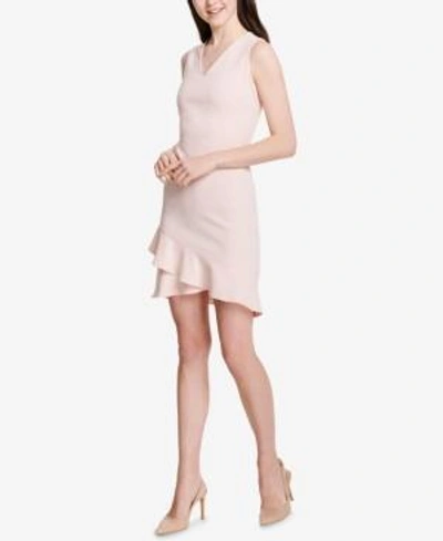 Calvin Klein Sleeveless V-neck Ruffle-hem Dress In Blush