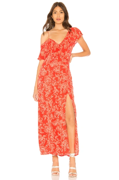 Amuse Society Midnight Flower Asymmetrical Maxi Dress In Rebel Red