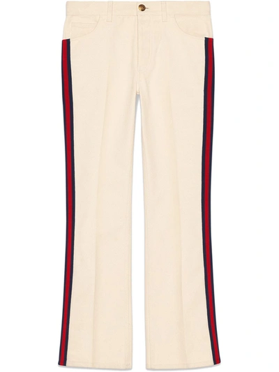 Gucci Washed Cotton Web-trim Culotte Trousers In White