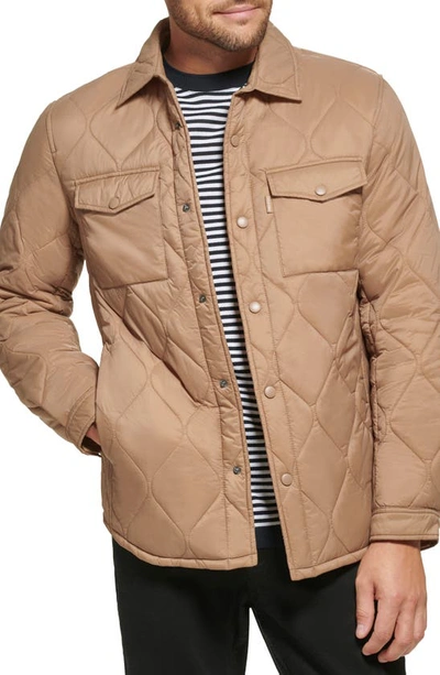 Calvin Klein Water Resistant Quilted Shirt Jacket In Tan