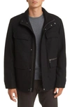 Cole Haan Melton Wool Blend Field Coat In Black