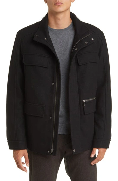 Cole Haan Melton Wool Blend Field Coat In Black