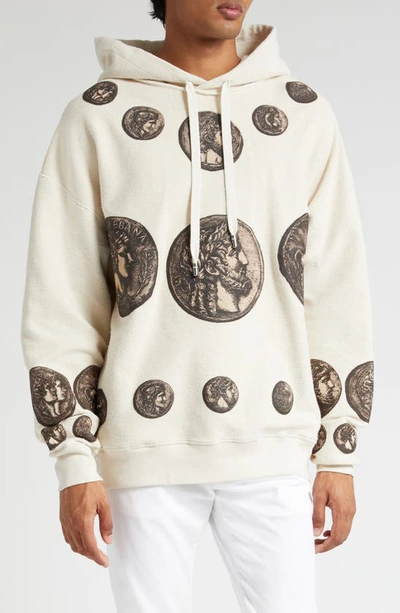 Dolce & Gabbana Reverse Jersey Hoodie With Hood And Coin Print In Beige Medio