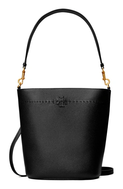 Tory Burch Mcgraw Leather Bucket Bag In Black/gold