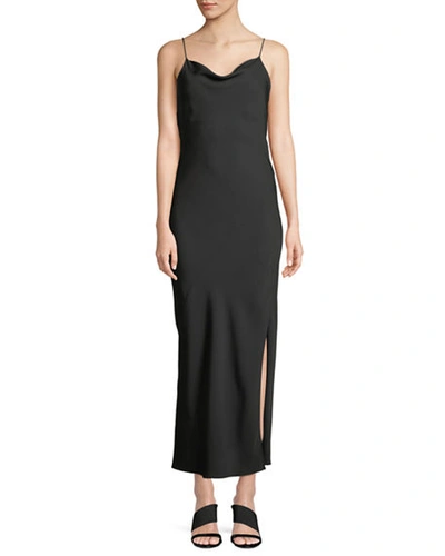 Theory Draped Sleeveless Silk Maxi Slip Dress In Black