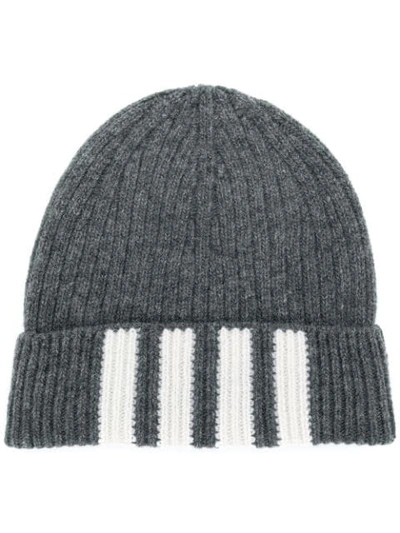 Thom Browne Stripe Hem Beanie In Grey