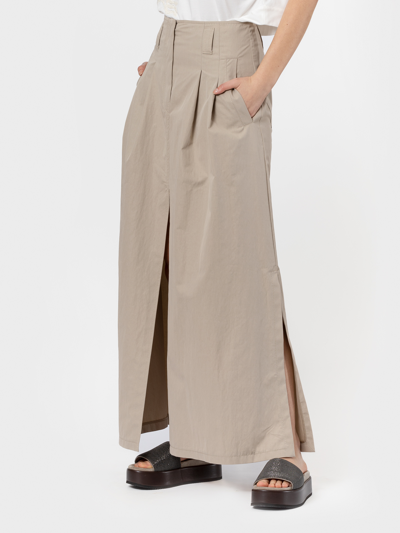 Brunello Cucinelli Pleated Midi Skirt In Beige