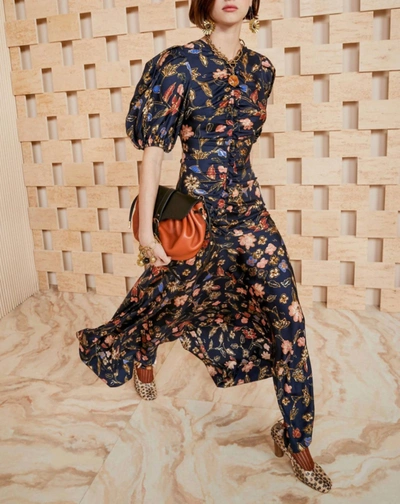 Ulla Johnson Cybil Floral Silk Charmeuse Midi Dress In Black | ModeSens
