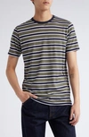Sunspel Solid Crewneck T-shirt In Navy/green Stripe