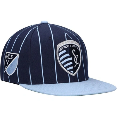 Mitchell & Ness Men's  Navy Sporting Kansas City Team Pin Snapback Hat