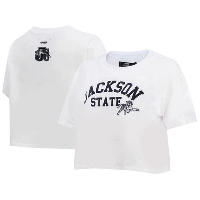 Pro Standard White Jackson State Tigers Classic Three-hit Boxy Cropped T-shirt