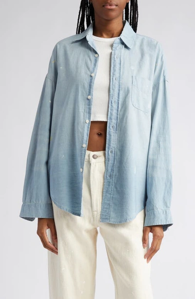 R13 Oversize Long Sleeve Cotton Chambray Button-up Shirt In Blue