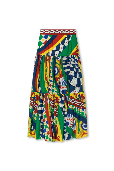 Dolce & Gabbana Carretto Print Cotton Poplin Long Skirt In Multicolor