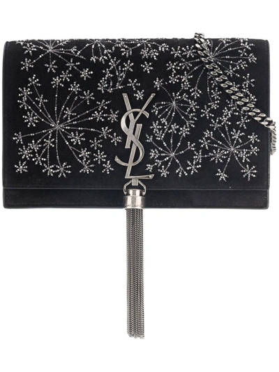 Saint Laurent Crystal Embellished Kate Tassel Chain Wallet In Black