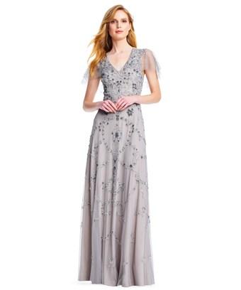 adrianna papell floral beaded gown