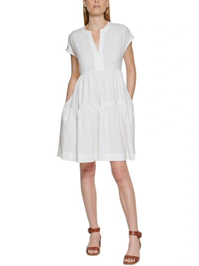 Calvin Klein Petites Womens Gauze Shift Mini Dress In White
