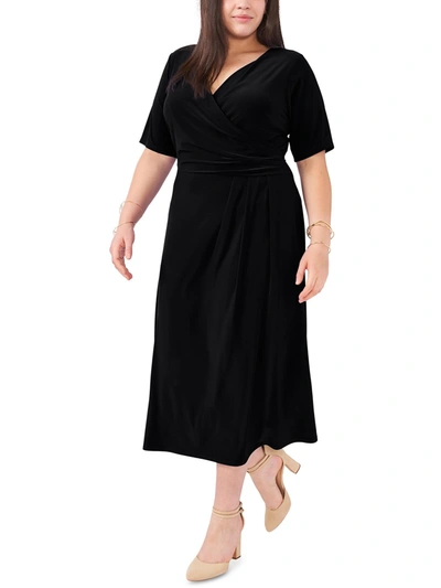 Msk Juniors Womens Knit Faux-wrap Midi Dress In Black
