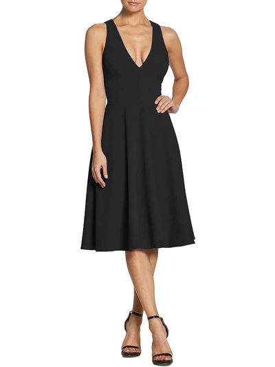 Dress The Population Womens Textured Knee Length Fit & Flare Dress In Black