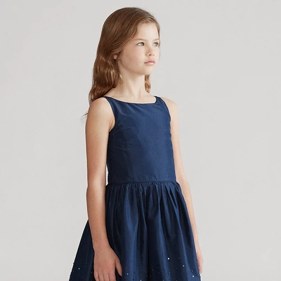 Polo Ralph Lauren Kids' Beaded Mulberry Silk Taffeta Dress In Refined Navy
