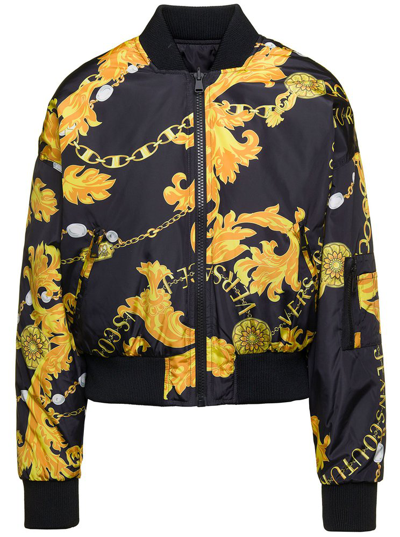 Versace Jeans Couture Logo Couture-print Reversible Bomber Jacket In Black