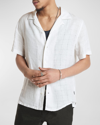 John Varvatos Danny Linen & Cotton Regular Fit Button Down Camp Shirt In White