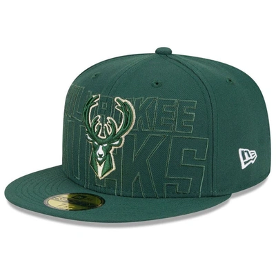 New Era Hunter Green Milwaukee Bucks 2023 Nba Draft 59fifty Fitted Hat